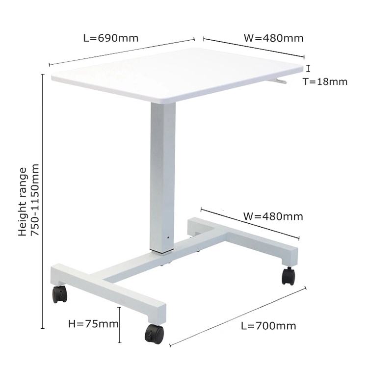 Single Column Pneumatic Sit to Stand Computer Desk with Wheel One Leg Gas Lifting Mobile Adjustable Height Standing Laptop Table
