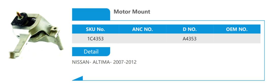 Car Auto Spare Parts Motor Engine Mount Nissan Rubber Mount 1c4353 A4353 Nissan- Altima- 2007-2012
