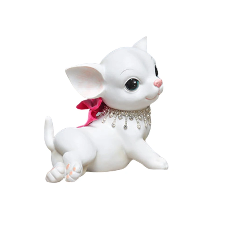 Lovely White Cat Lounging Figurine Cute Collectible for Office Desk Accessories