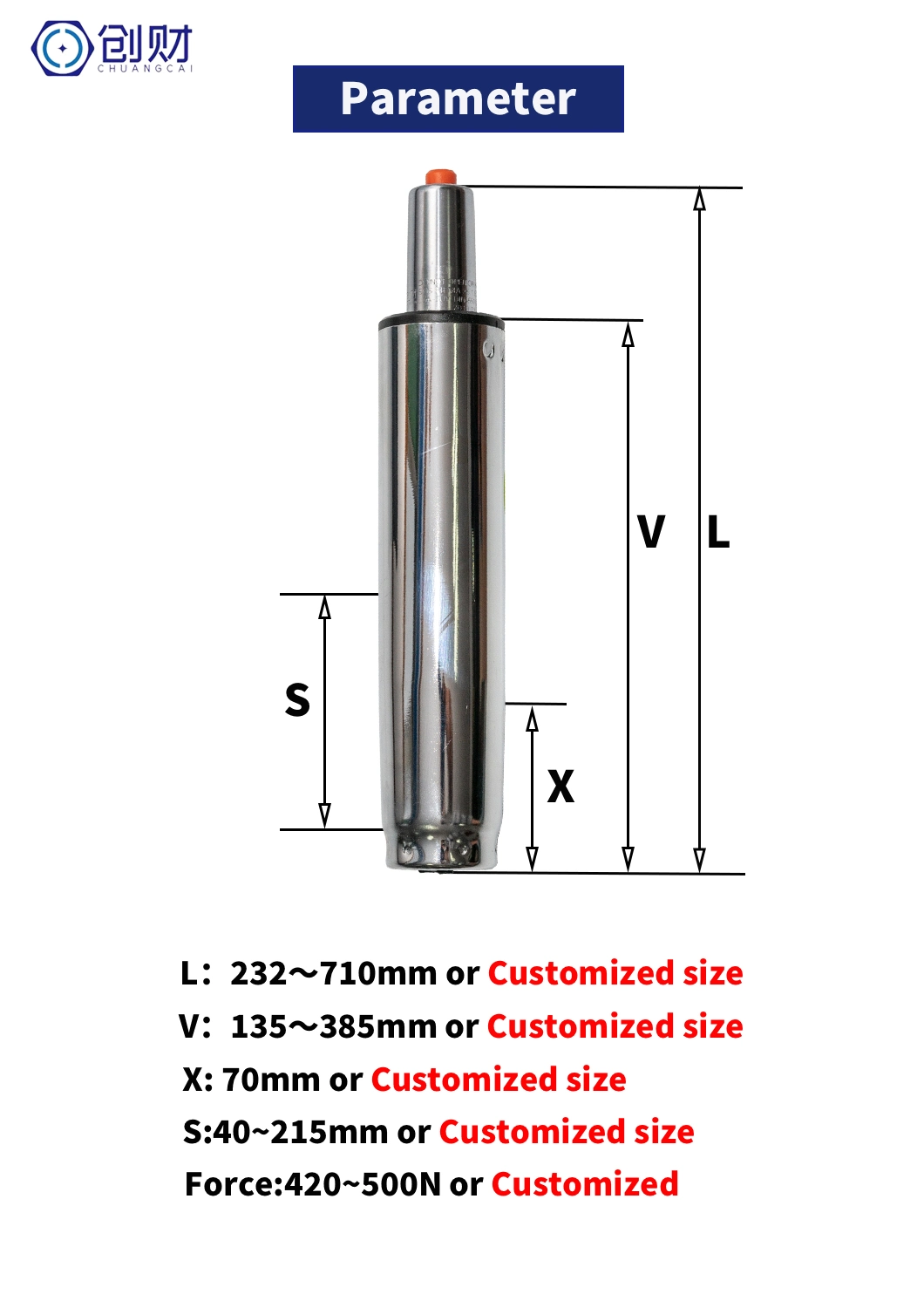 Long Gas Lift/Gas Spring/Gas Cylinder for Bar Chair
