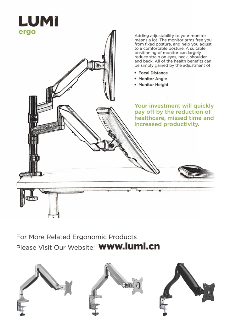 Smooth Flexible Adjustment Monitor Arm, Gas Spring Monitor Arm Desk Mount