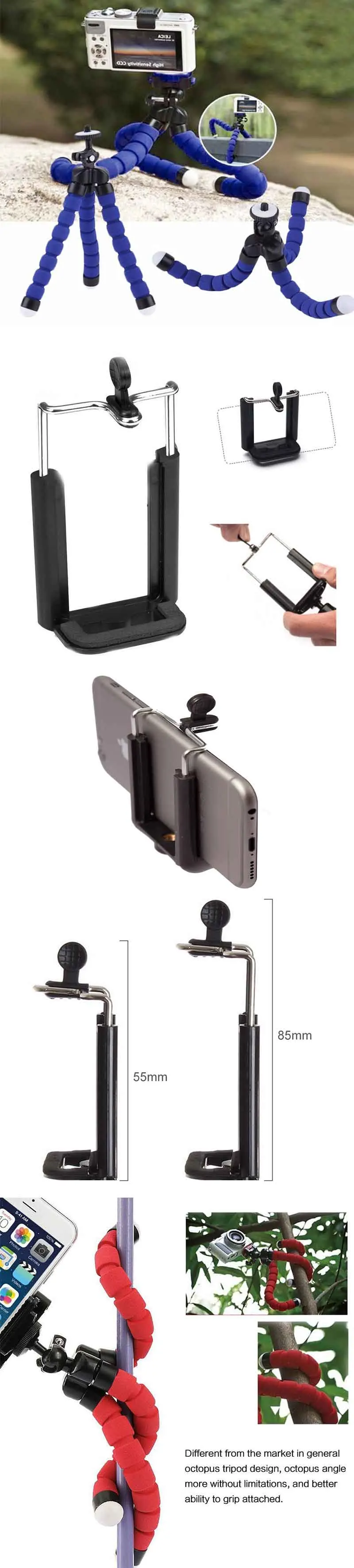 Portable Adjustable Camera Stand Holder Wireless Remote Universal Clip Phone Tripod
