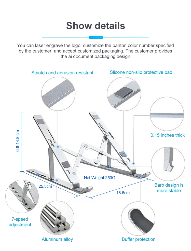 Laptop Stand Adjustable Aluminum Laptop Computer Stand Tablet Stand Ergonomic Foldable Portable Laptop Stand for Mac MacBook PRO Air, Lenovo, HP, 10-15