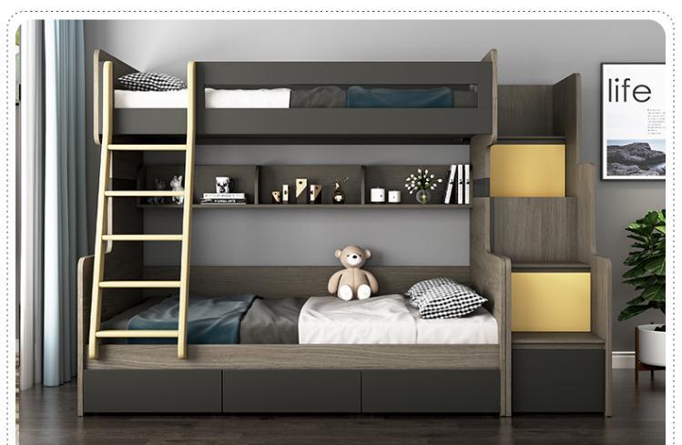 Dorm Student Wooden Home Bedroom Furniture Set Study Table Double Bunk Dormitory Bed with Bookcase