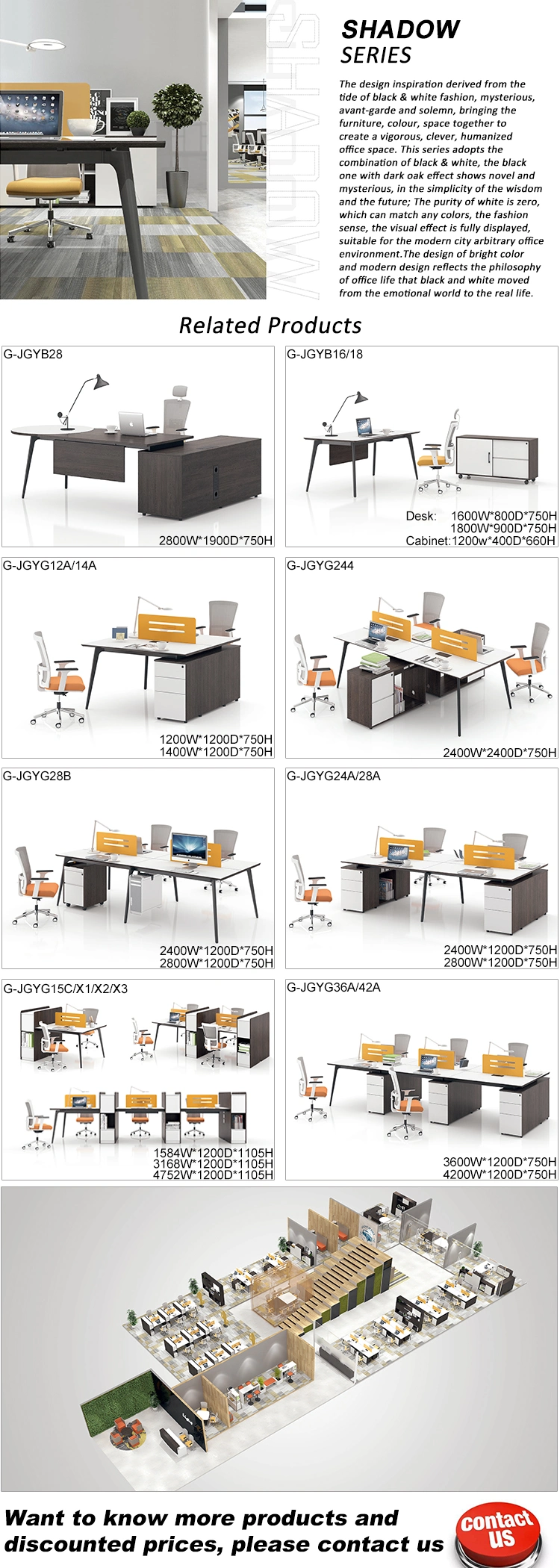 2020 New Design Desk Modern 4 People Workstation Wood Office Partition