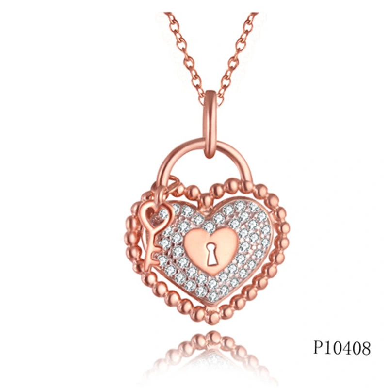 Rose Gold Plating Heart Lock Perle Effect Silver Pendant