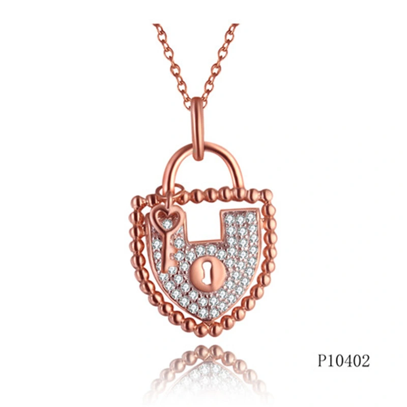 Rose Gold Plating Heart Lock Perle Effect Silver Pendant