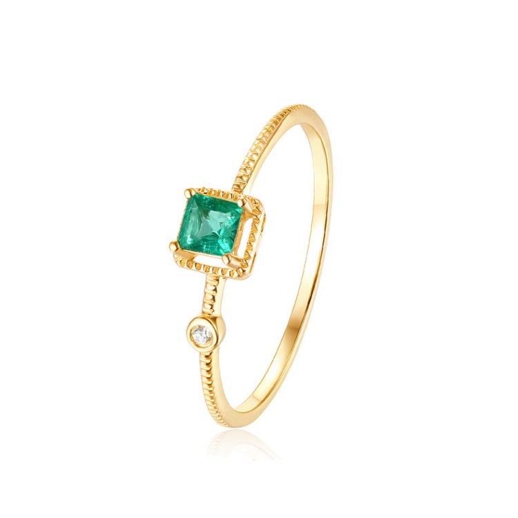 Simple Fashion Fine Jewelry 925 Sterling Silver Square Green Nano-Zircon Women Ring