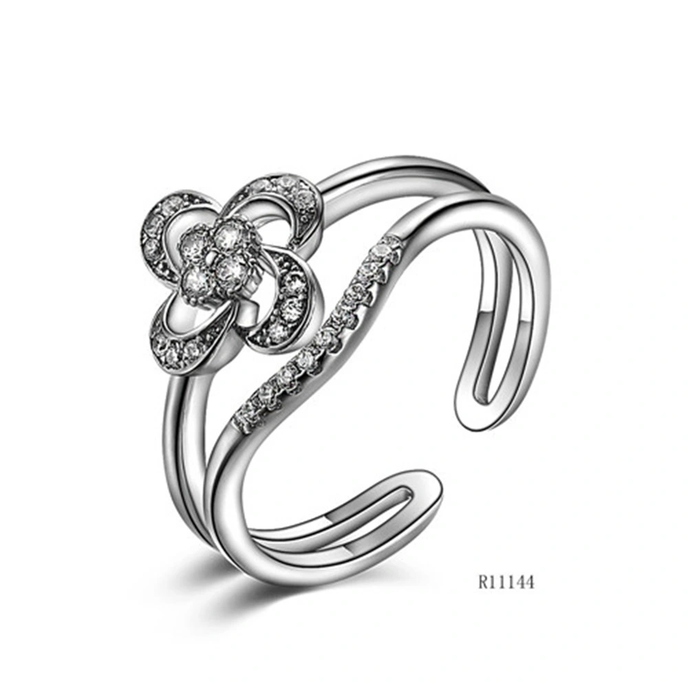 Flower   Silver Open Ring with CZ