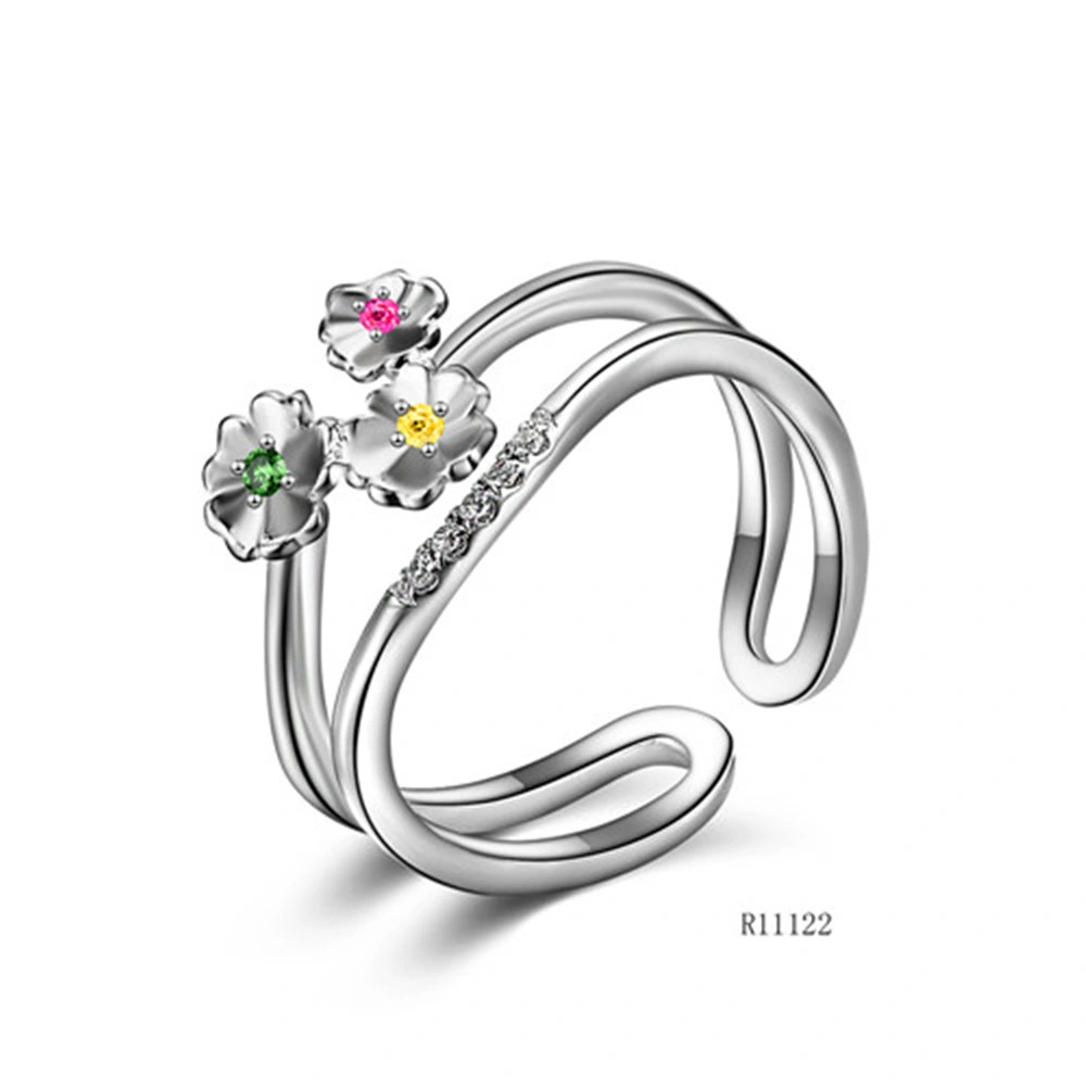 Hot Sale Flower 925 Sterling   Silver with CZ Open Ring