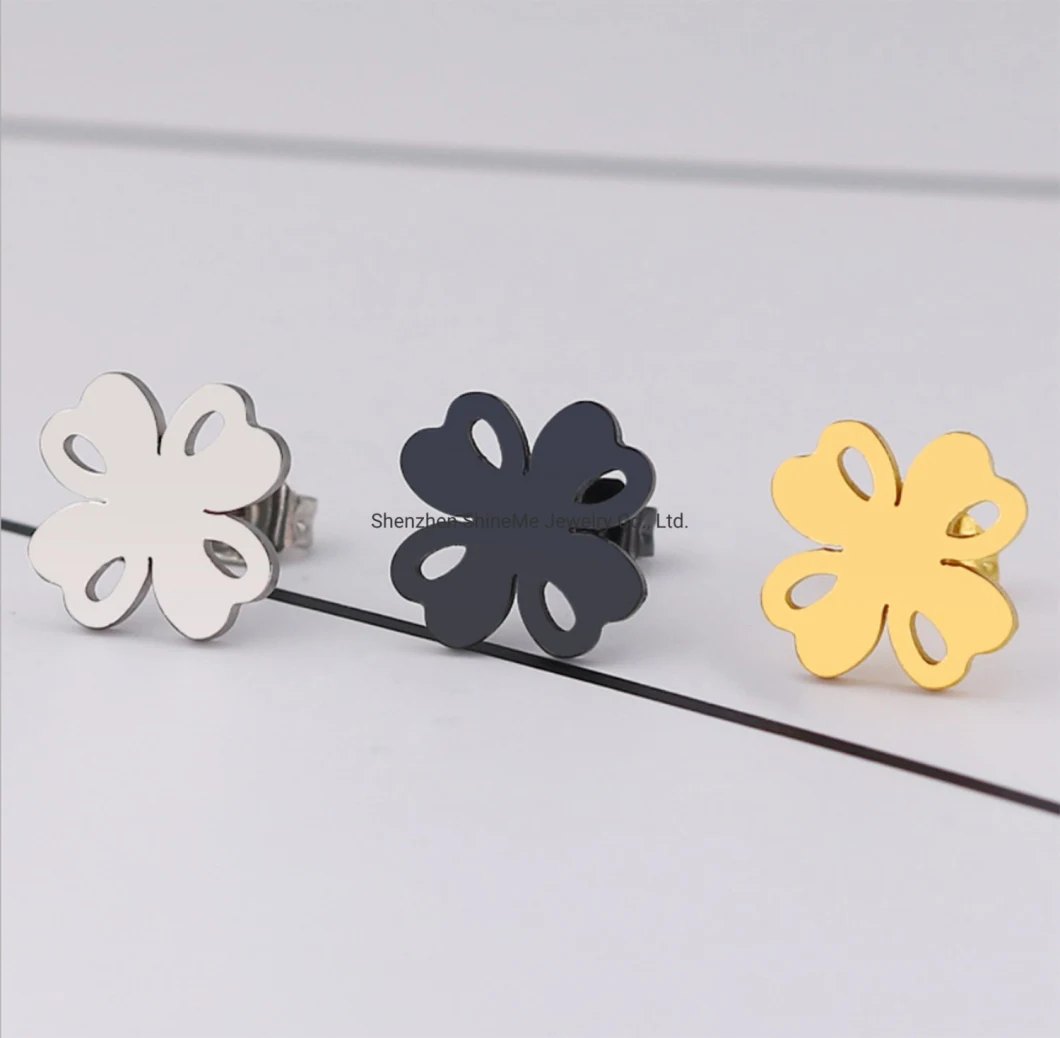 Fashion Jewelry Plated Jewelry IP Gold Stainless Steel Clover Earrings Ear Studs  Er3931