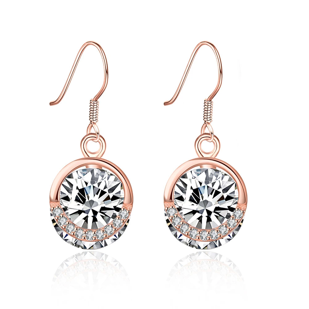 925 Sterling Silver  Casual Style Zircon Rose Gold Plated Earring 