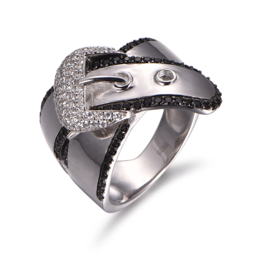 Creative Belt Design   925 Sterling Silver with CZ Ring