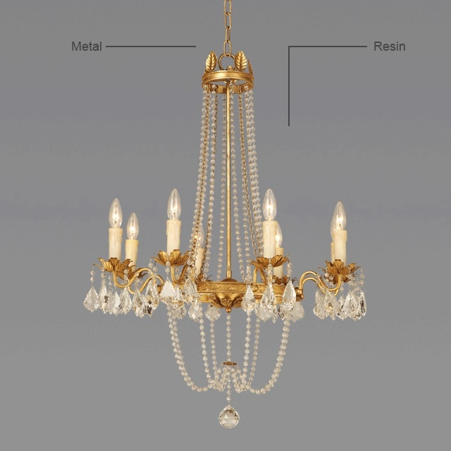 Gold Wrought Iron Candle Chandelier  with Crystal for Hotel Room Lighting (WH-CI-37)