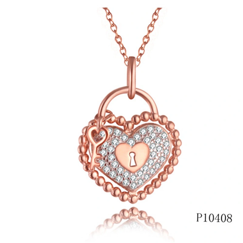 Rose Gold Plating Heart Lock  Perle Effect  Silver Pendant