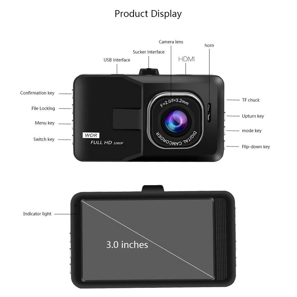 Car DVR Vehicle Camera Video Recorder Dash Cam Video Recorder G-Sensor
