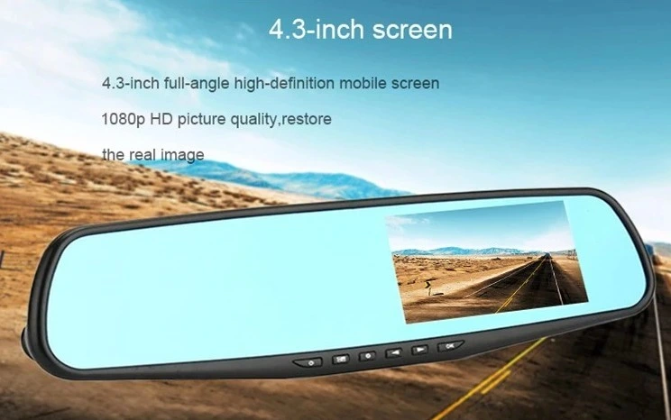 4.3 Inch Dual Lens Rear View DVR Full HD 1080P Car Camera Rearview Mirror