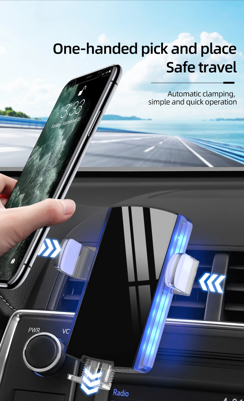 Amazon Best Seller Car Wireless Charger Holder 15W Qi Stand Charger with LED Cool Atmosphere Light