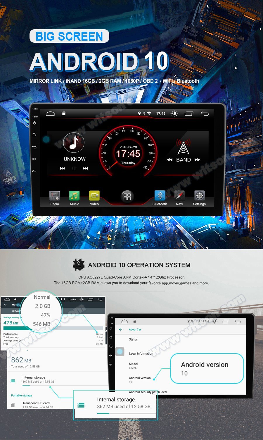 Witson Android 10 Car DVD Navigation for Hyundai Elantra 2019