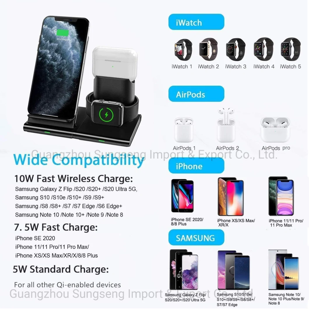 Wireless Charger, 3 in 1 Wireless Charging Station for Apple Watch, Airpods, Detachable and Magnetic Wireless Charging Stand for iPhone 12 11/11 PRO Max/X/Xs/