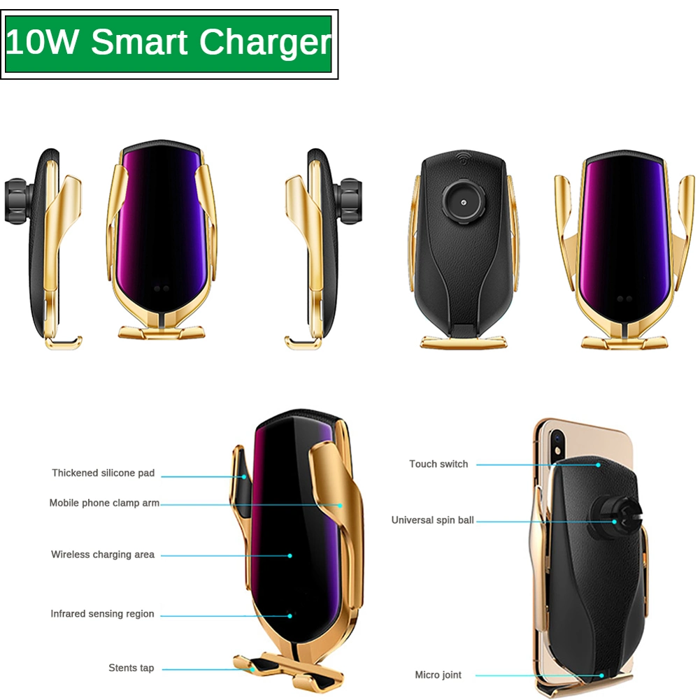 Fast Charging Sliver/Gold R1 Smart Wireless Car Phone Holder Charger