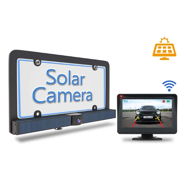 Car License Plate Frame Solar Power Wireless Backup Camera with 4.3inch Car Monitor for Car