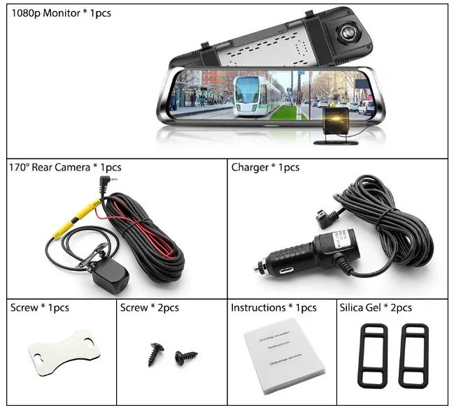 9.66full Touch Screen Dash Cam 1080P Rear View Mirror Car Camera with Night Vision