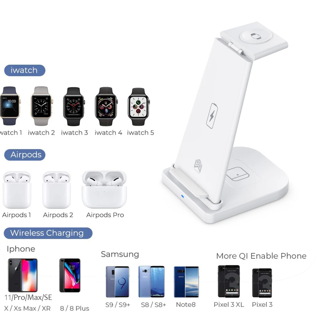 Wireless Charger 3 in 1 Wireless Charging Dock Compatible for Airpod Charging Station Qi Fast Wireless Charging Stand