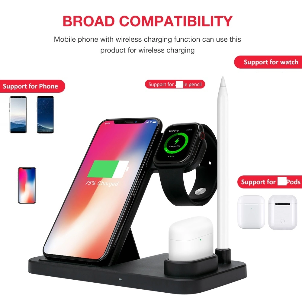 Best Selling Multifunctional 4 in 1 Wireless Charger Fast Wireless/USB/Travel Charger Wireless Charging Stand for Mobile Phone Accessories Manufacturers