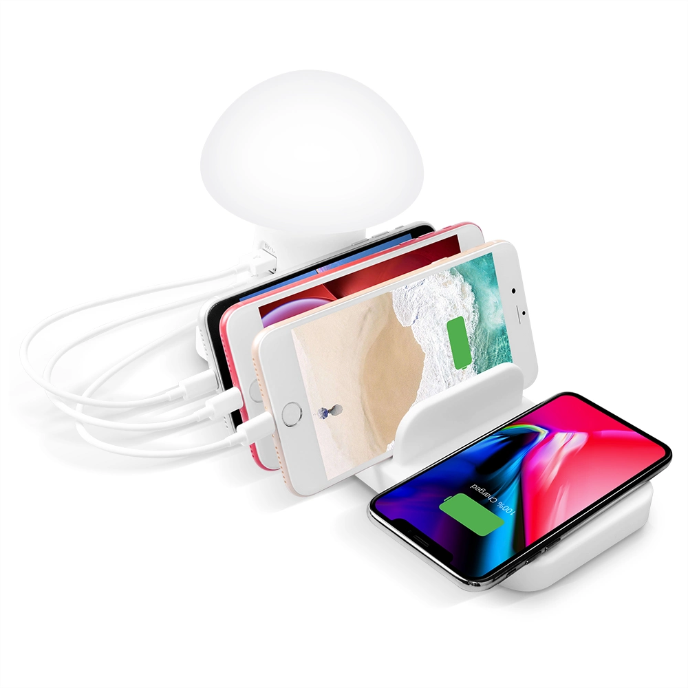 Mushroom Light Wireless Charging Multiple USB Charger Station for Smartphones/Tablets