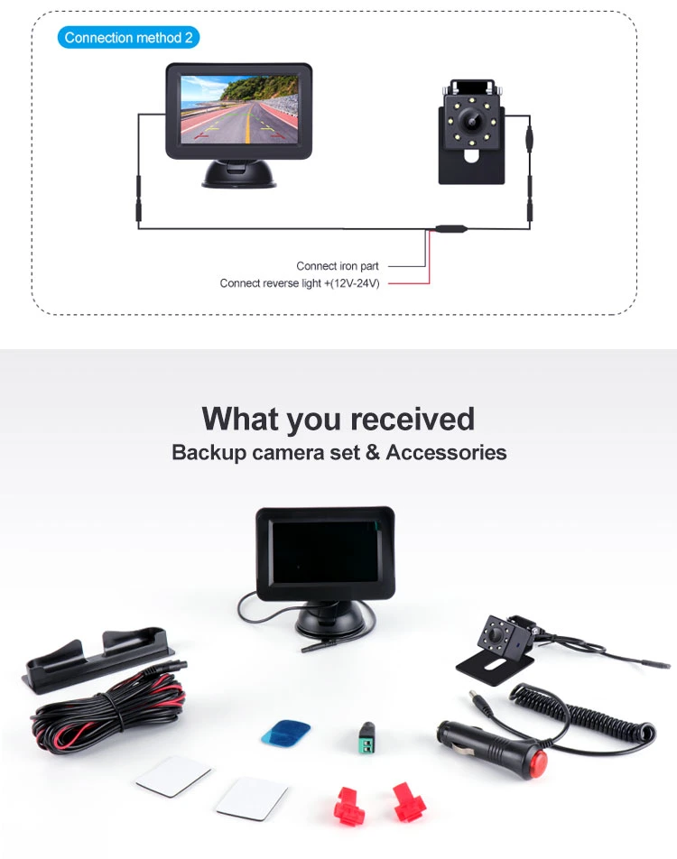 4.3 Inch Monitor with Wireless Rear View Parking Reverse Backup Reversing Camera Kit for Car