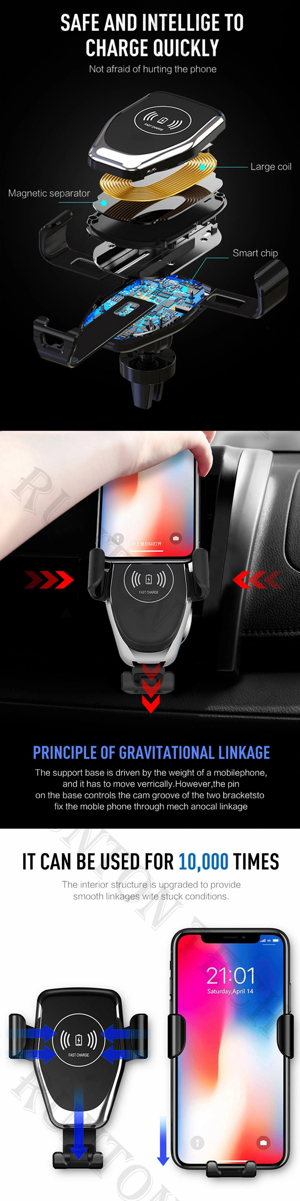 Gravity Sensor Car Holder Phone Mount Rt-C1 GPS Locator Qi Wireless Car Charger