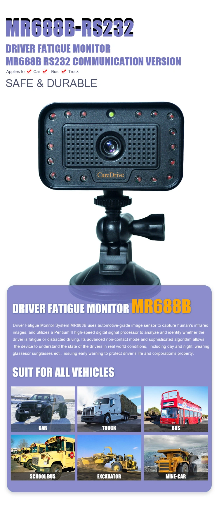 Car Driver Anti Sleep Alarm Car Anti Radar Detector Monitor Camera with Radar Mr688b