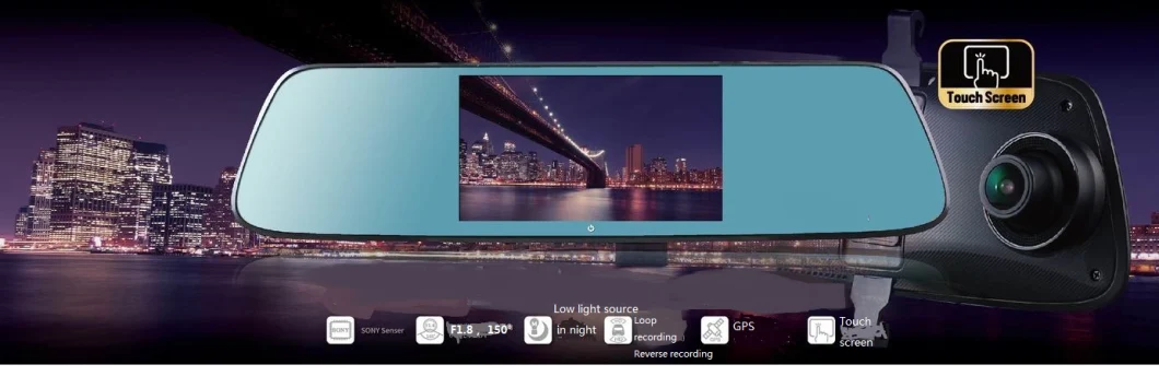 5-Inch Touch Screen1080p Dual Lens Car Auto DVR Mirror Dash Cam Recorder+Rear View Camera