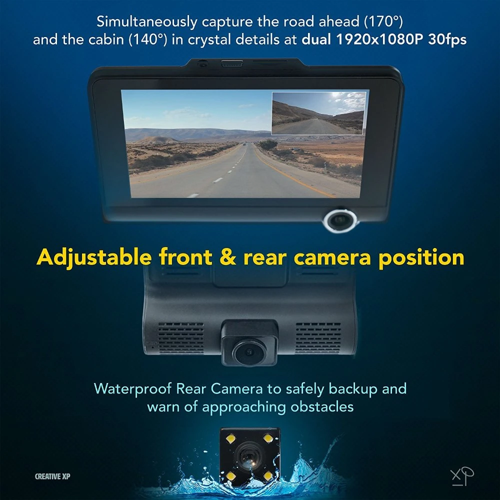Front and Inside Back Three Ways Car Video Recorder HD Dash Camera