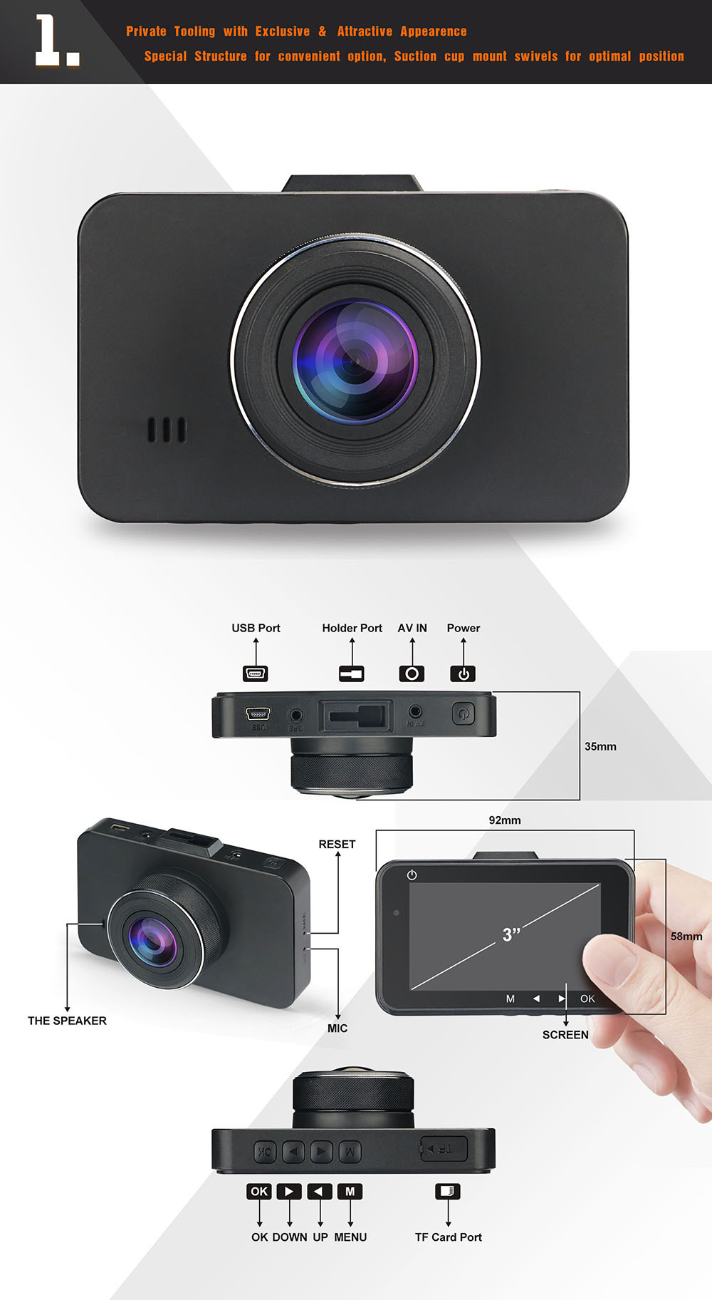 Newest 3inch 2K Car Dash Cam with Rearview Camera for Car DVR