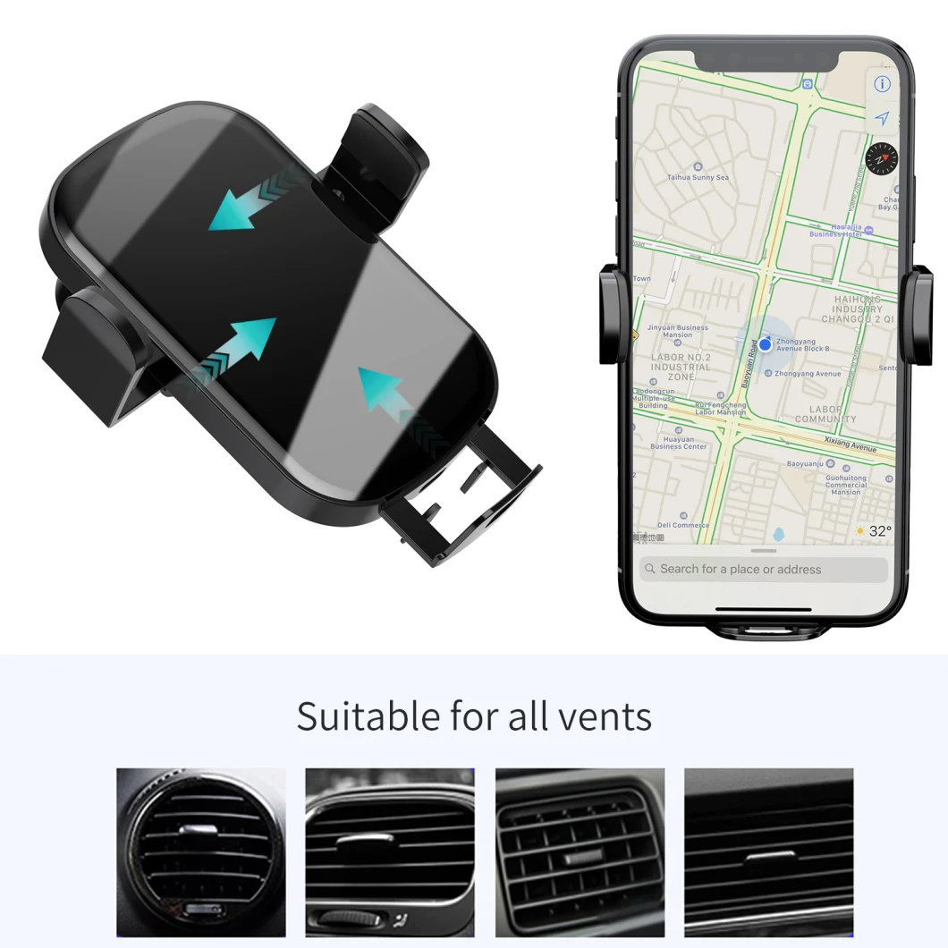 15W Fast Charge Smart Coil Sense Car Wireless Charger with Adjustable Air Vent Holder