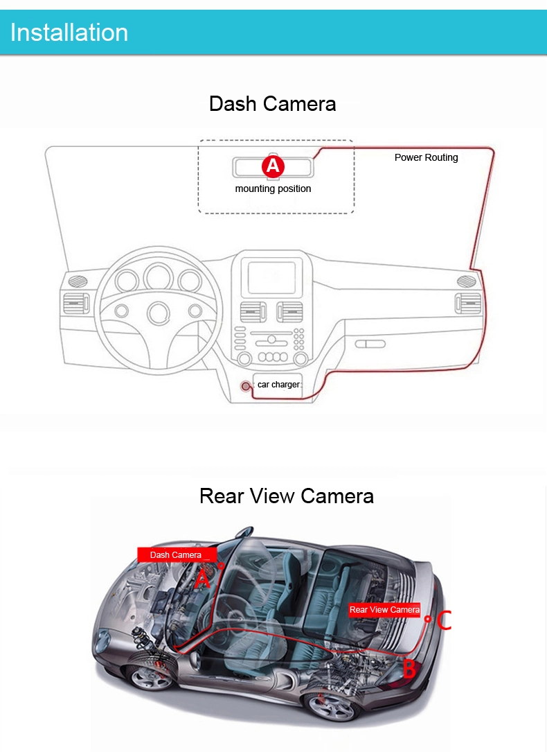 1008p 6.86'' Vehicle Blackbox Car Dash Cam Rearview Dual Lens Camera