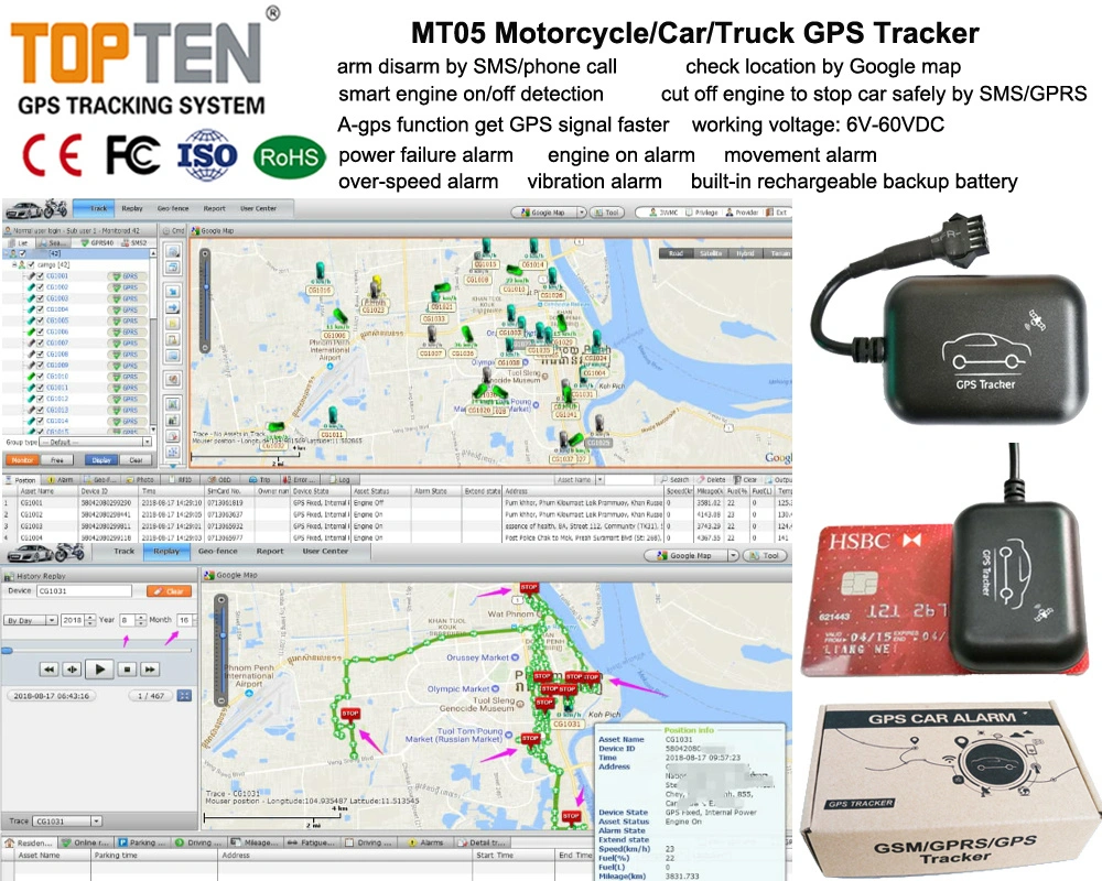 Car GPRS GPS GSM Tracker with Remote Stop Car Function (MT05-L)