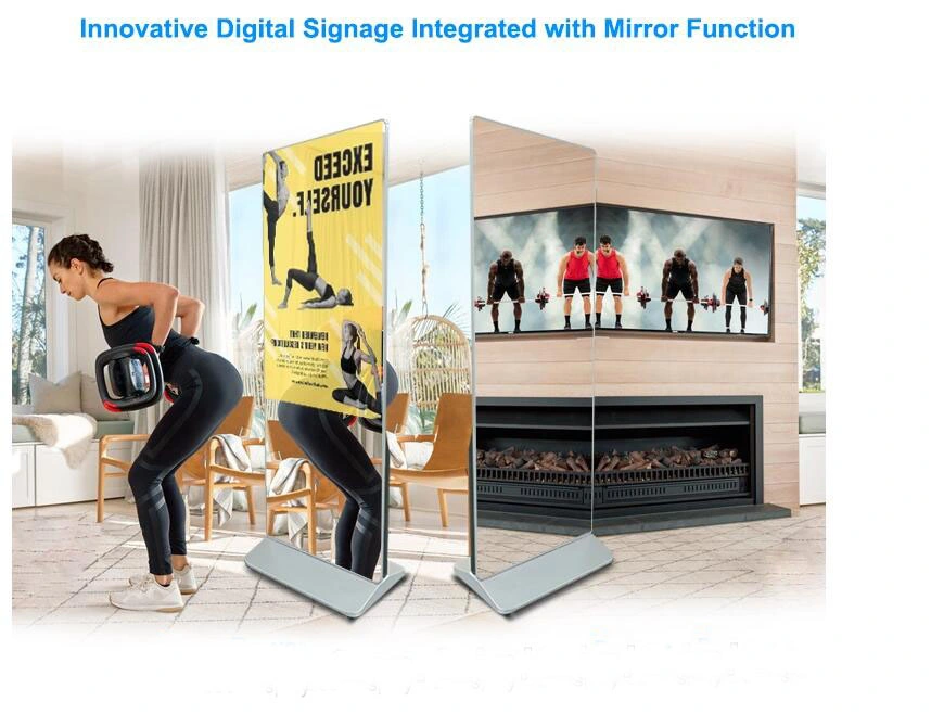 Aiyos 2021 New 43 Inch Floor Stand Touch Screen Android Fitness Mirror Screen Kiosk for Gym