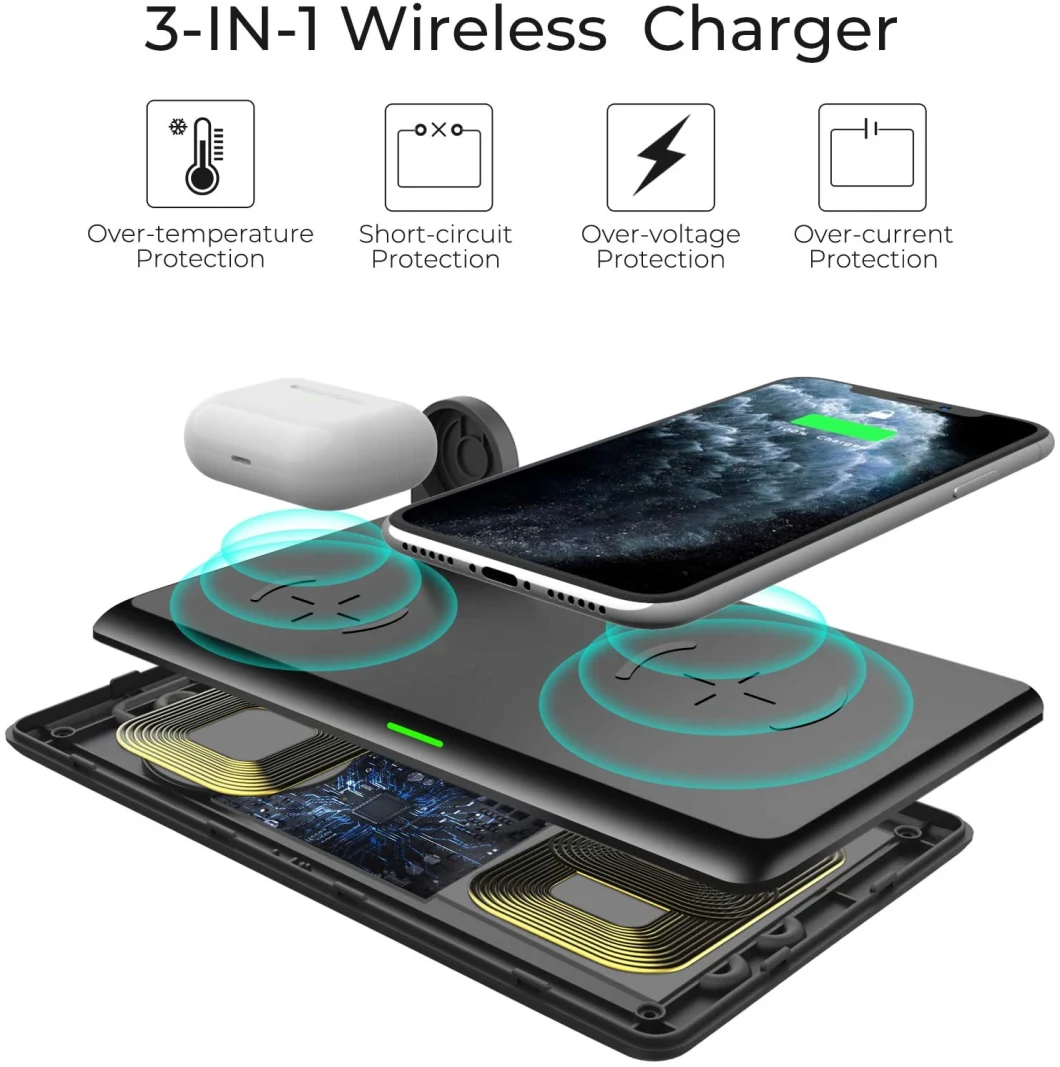 Wireless Charger, 3 in 1 Wireless Charging Station for iPhone 11/11PRO/Se/X/Xs/Xr/Xs Max/8/8 Plus Apple Watch Airpods 2/PRO, Wireless Charging Pad