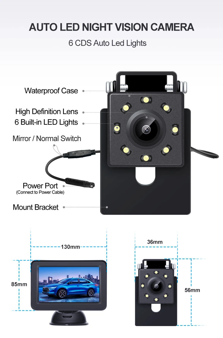 4.3 Inch Monitor with Wireless Rear View Parking Reverse Backup Reversing Camera Kit for Car