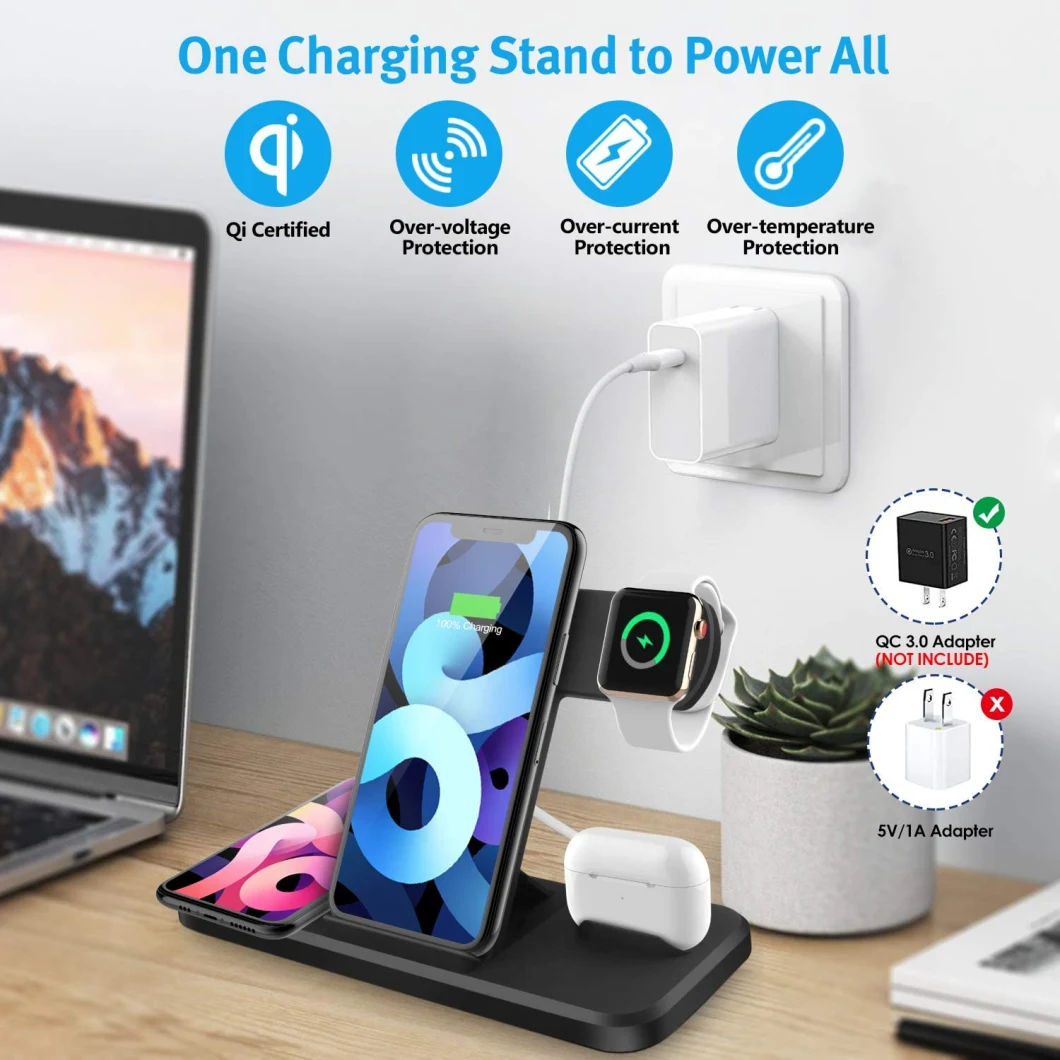 Wireless Charger, Sungseng 4 in 1 Charging Dock Station for Airpods/Iwatch Series 6/Se/5, 15W Fast Wireless Charging Stand for iPhone 12, 11 PRO, 11 PRO Max.