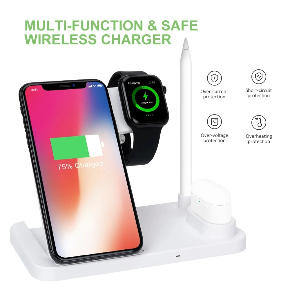 Best Selling Multifunctional 4 in 1 Wireless Charger Fast Wireless/USB/Travel Charger Wireless Charging Stand for Mobile Phone Accessories Manufacturers