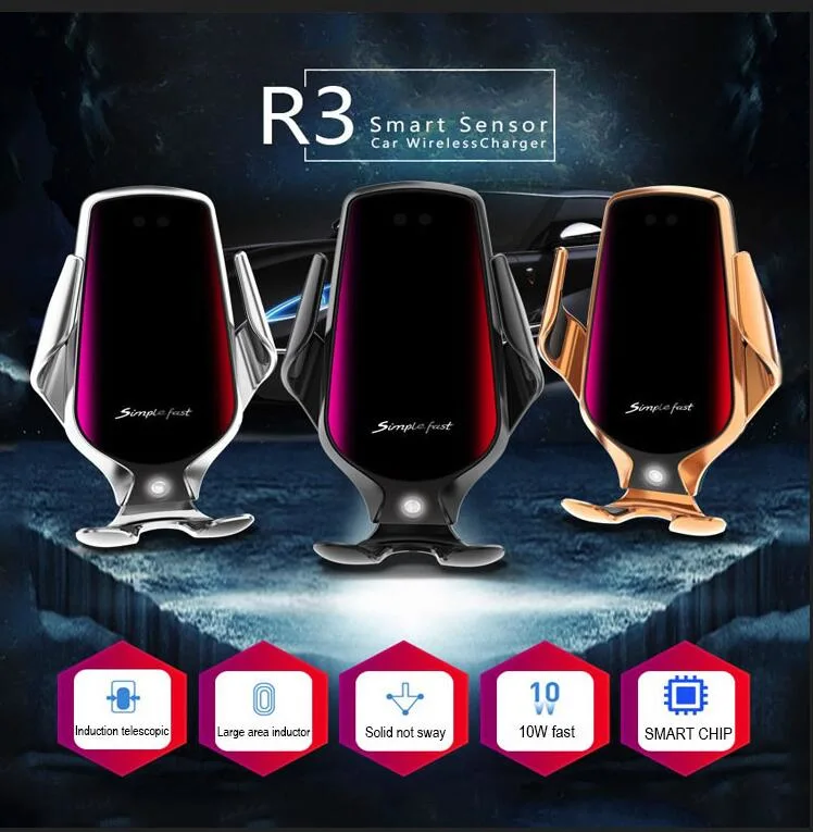 R3 Smart Sensor 10W Car Wireless Charger Cell Phones Automatic Clamping Qi Wireless Charger