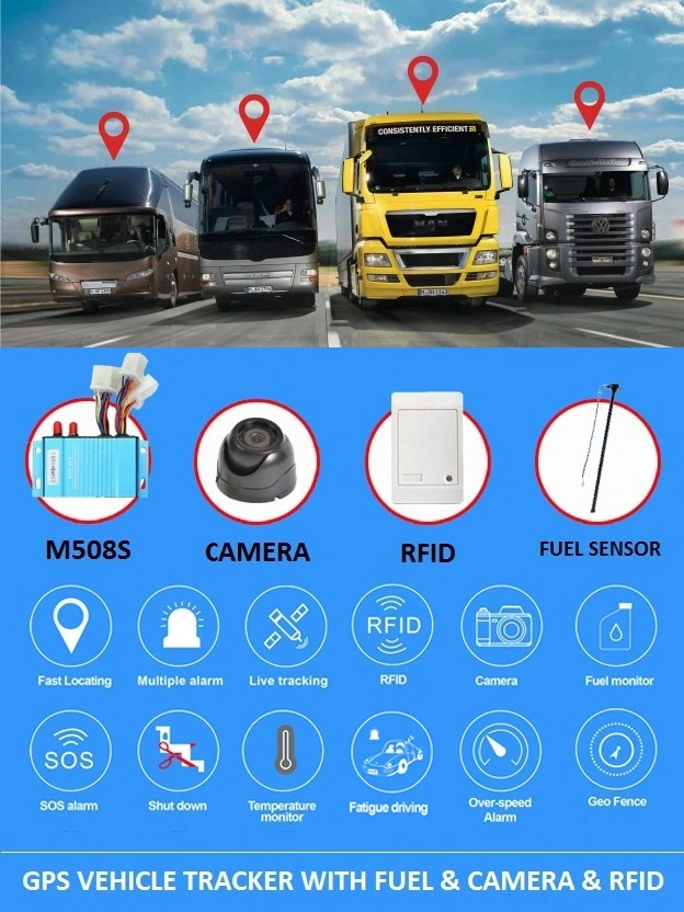 Vehicle GPS Tracker Car Camera RFID Reader Fuel Sensor Car Tracker GPS Web Tracking System