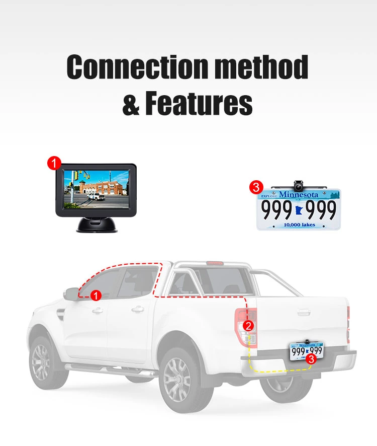 Waterproof Rear View Night Vision Camera 5 Inch Wired Screen Car Backup Camera and Monitor Screen System