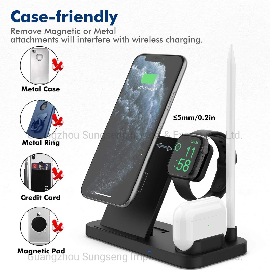 Wireless Charger, 4 in 1 Fast Charging Station, for Apple Watch PRO iPhone 12 11/11PRO/X/Xs/Xr/Xs Max/8/8 Plus, Wireless Charging Stand
