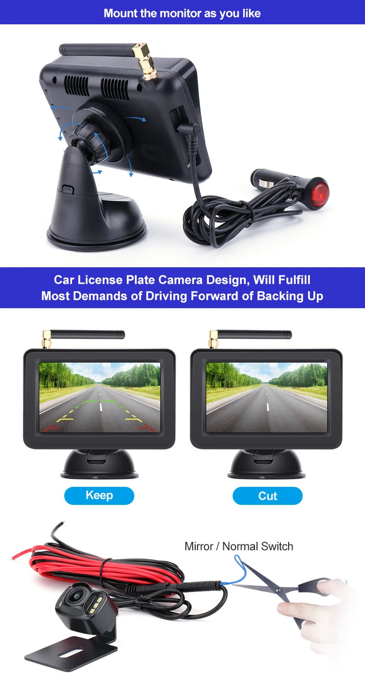 Wireless Car Security System Rear View Camera with Monitor 4.3inch