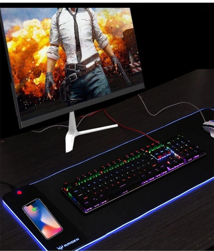 Fast 10W Wireless Charging Keyboard Mat RGB LED Light Gaming Mouse Pad with Wireless Charger